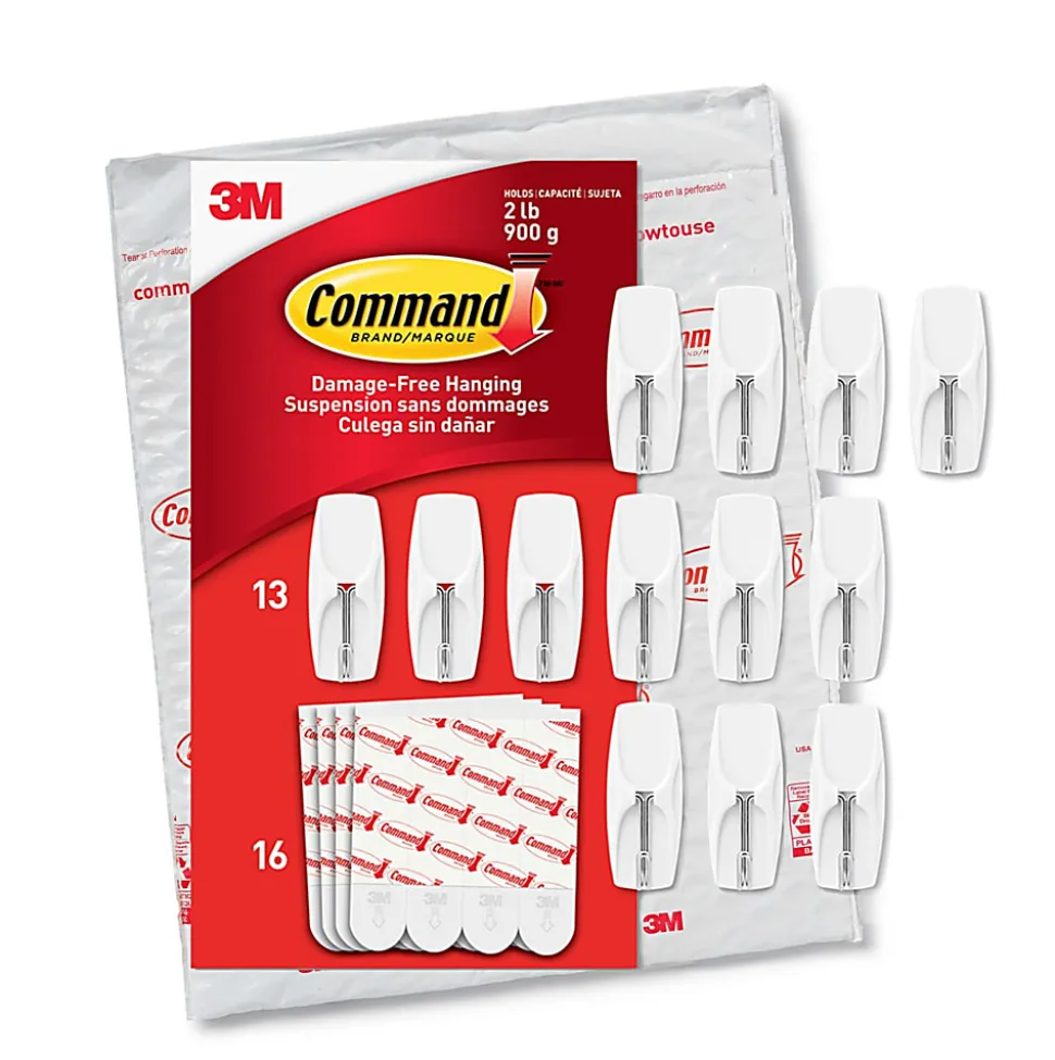 Command® Medium Wire Hooks, 13 Hooks, 16 White Adhesive Strips, Damage Free Hanging Picture Hangers, No Tools Wall Hanging Strips For Living Spaces