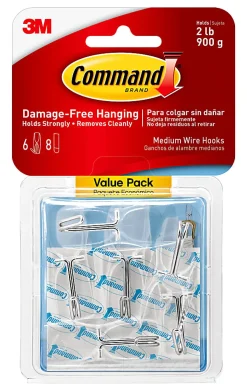 Command Medium Wire Hooks, 6 Hooks, 8 Clear Adhesive Strips, Damage Free Hanging Picture Hangers, No Tools Wall Hanging Strips For Living Spaces
