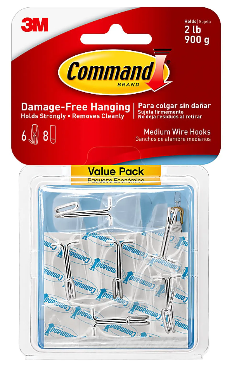 Command Medium Wire Hooks, 6 Hooks, 8 Clear Adhesive Strips, Damage Free Hanging Picture Hangers, No Tools Wall Hanging Strips For Living Spaces