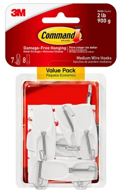 Command Medium Wire Toggle Hooks, 7 Hooks, 8 White Adhesive Strips, Damage Free Hanging Picture Hangers, No Tools Wall Hanging Strips  - 170657ES