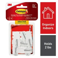 Command Medium Wire Toggle Hooks, 7 Hooks, 8 White Adhesive Strips, Damage Free Hanging Picture Hangers, No Tools Wall Hanging Strips  - 170657ES
