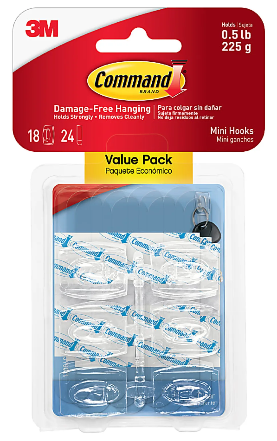 Command Mini Wall Hooks, 18 Command Hooks, 24 Command Strips, Damage Free Hanging of Dorm Room Decorations, Clear