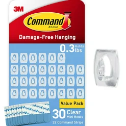 Command Mini Wall Hooks, 30 Hooks, 32 Clear Adhesive Strips, Damage Free Hanging Picture Hangers, No Tools Wall Hanging Strips For Living Spaces