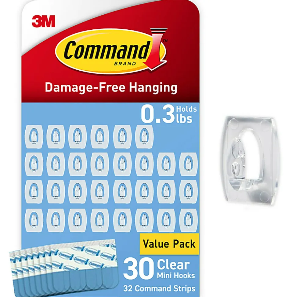 Command Mini Wall Hooks, 30 Hooks, 32 Clear Adhesive Strips, Damage Free Hanging Picture Hangers, No Tools Wall Hanging Strips For Living Spaces