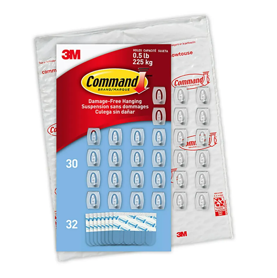 Command Mini Wall Hooks, 30 Hooks, 32 Clear Adhesive Strips, Damage Free Hanging Picture Hangers, No Tools Wall Hanging Strips For Living Spaces