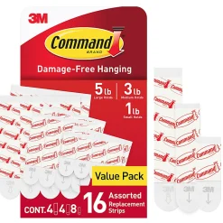 Command™ Mounting Strips, Damage-Free, Pack of 8 Small, 4 Medium and 4 Large Strips