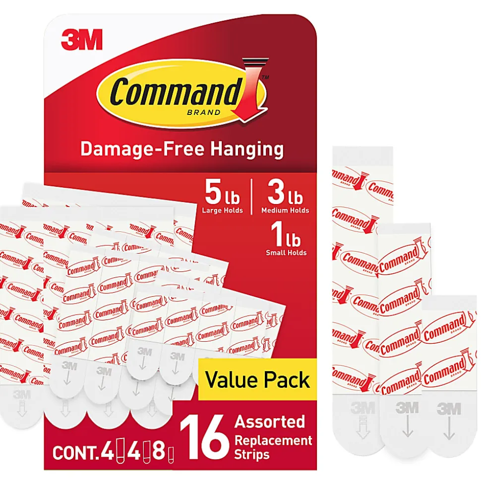 Command™ Mounting Strips, Damage-Free, Pack of 8 Small, 4 Medium and 4 Large Strips