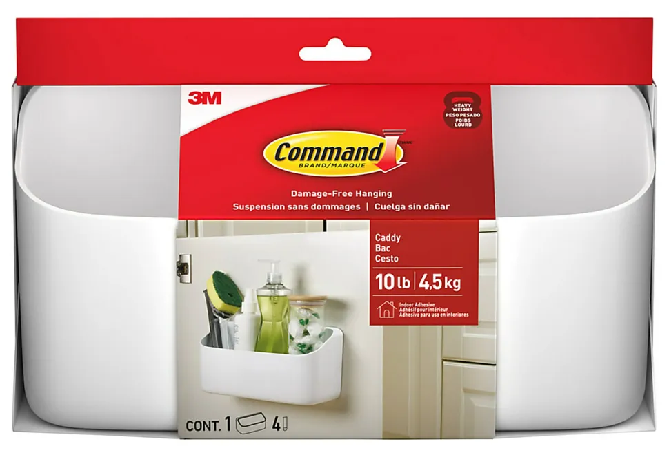 Command Organizing Caddy, 10 lb, White, 1 Caddy basket, 4 Large Strips