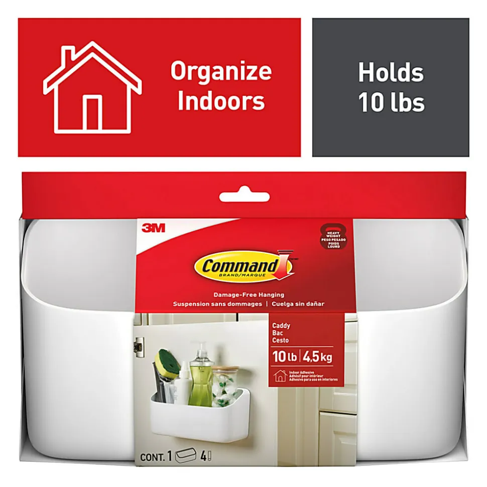 Command Organizing Caddy, 10 lb, White, 1 Caddy basket, 4 Large Strips