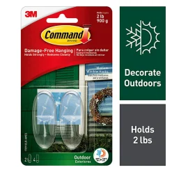Command Outdoor Clear Window Hooks, 2 Medium Hooks, 4 Adhesive Strips, Damage Free Hanging Hooks, Great for Outdoor Use