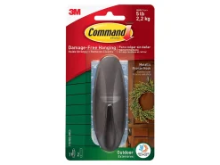 Command Outdoor Metallic Bronze Hook, 1 Medium Hook, 2 Adhesive Strips, Damage Free Hanging Hooks, Great for Outdoor Use