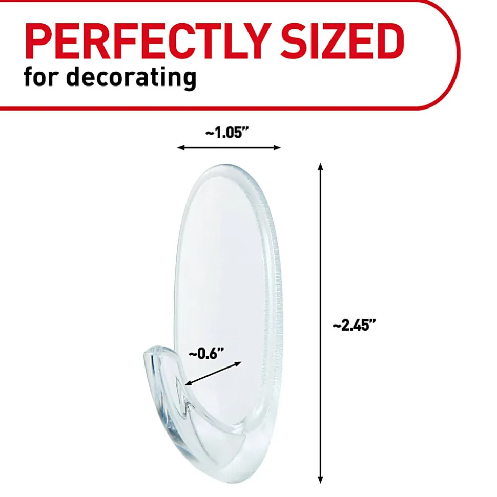 Command Removable Hooks, Medium, Clear, Pack Of 6 Hooks and 12 Strips