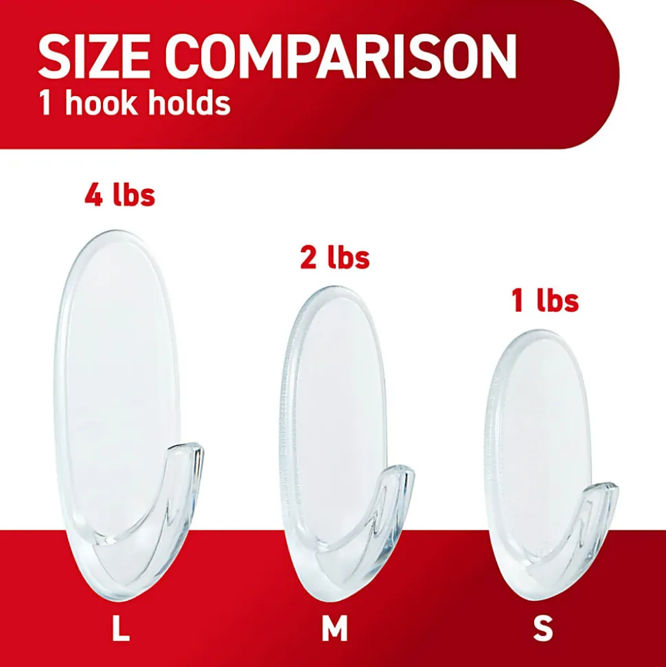Command Removable Hooks, Medium, Clear, Pack Of 6 Hooks and 12 Strips