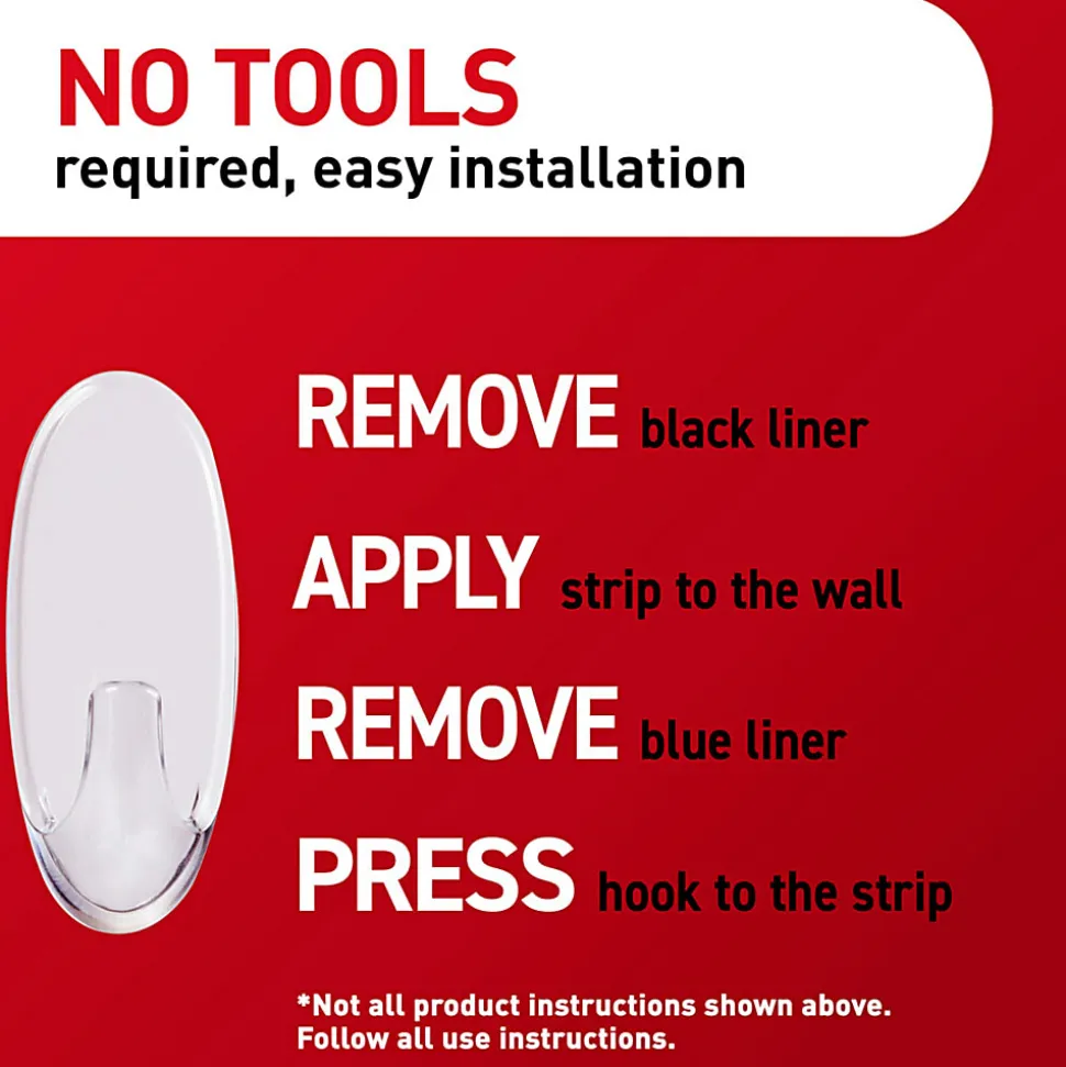 Command Removable Hooks, Medium, Clear, Pack Of 6 Hooks and 12 Strips