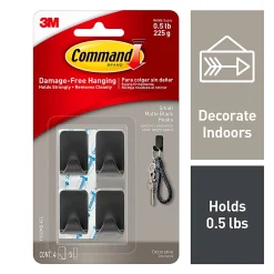 Command Small Matte Black Hooks, 0.5 lb, 4 Small Hooks, 5 Strips