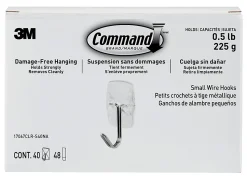 Command® Small Wire Hooks, 40 Hooks, 48 Clear Adhesive Strips, Damage Free Hanging Picture Hangers, No Tools Wall Hanging Strips For Living Spaces