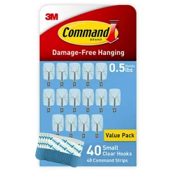 Command® Small Wire Hooks, 40 Hooks, 48 Clear Adhesive Strips, Damage Free Hanging Picture Hangers, No Tools Wall Hanging Strips For Living Spaces