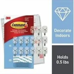 Command® Small Wire Hooks, 15 Hooks, 20 Clear Adhesive Strips, Damage Free Hanging Picture Hangers, No Tools Wall Hanging Strips For Living Spaces