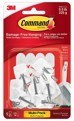 Command 9 Small Wire Toggle Hooks and 12 Command Strips, Damage Free Hanging Hooks Wall Hangers for Hanging Home Decor, Holds up to 0.5 lb