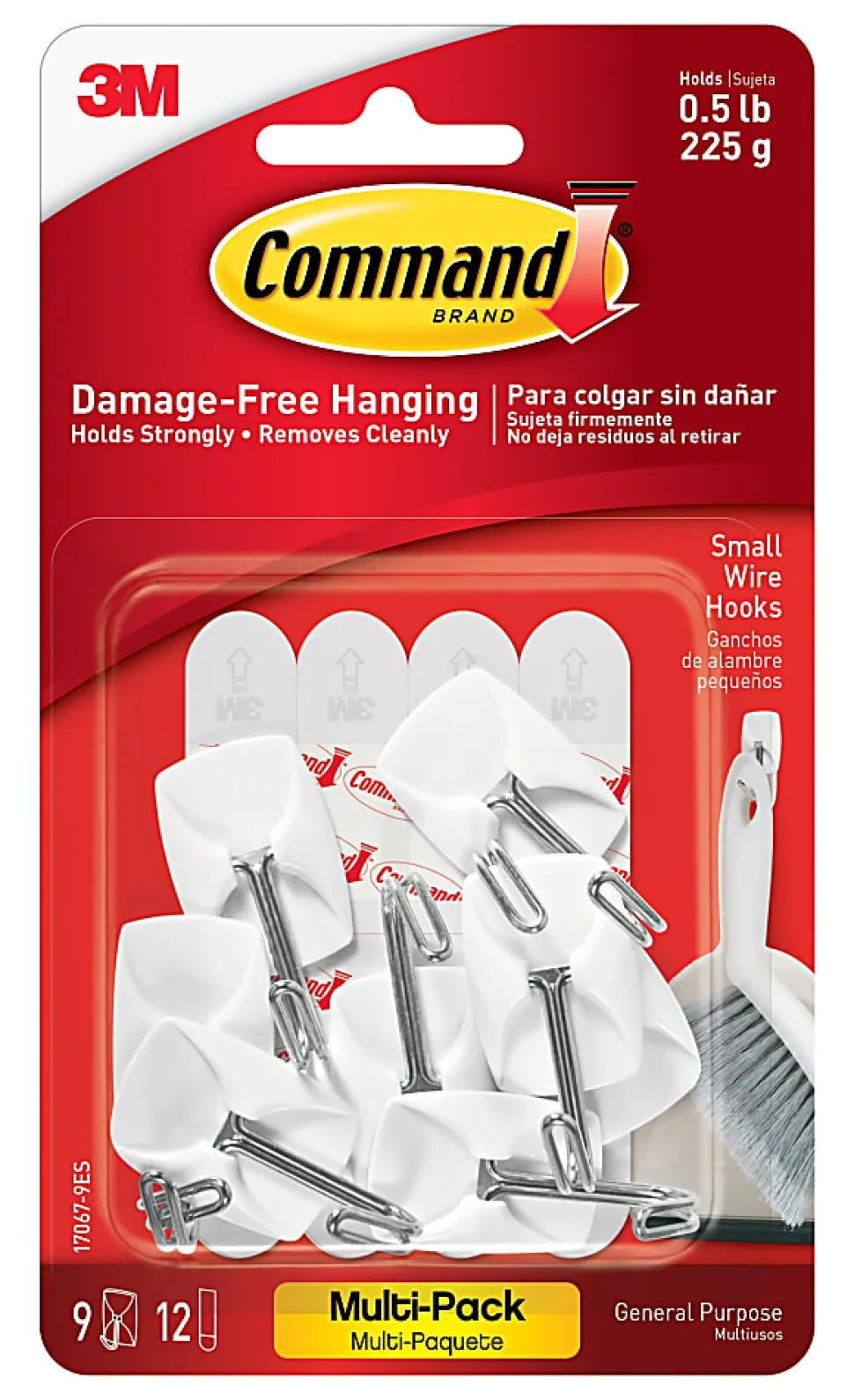 Command 9 Small Wire Toggle Hooks and 12 Command Strips, Damage Free Hanging Hooks Wall Hangers for Hanging Home Decor, Holds up to 0.5 lb