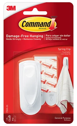 Command Spring Clip, 1 Clip, 2 White Adhesive Strips, Damage Free Hanging Picture Hangers, No Tools Wall Hanging Strips For Living Spaces
