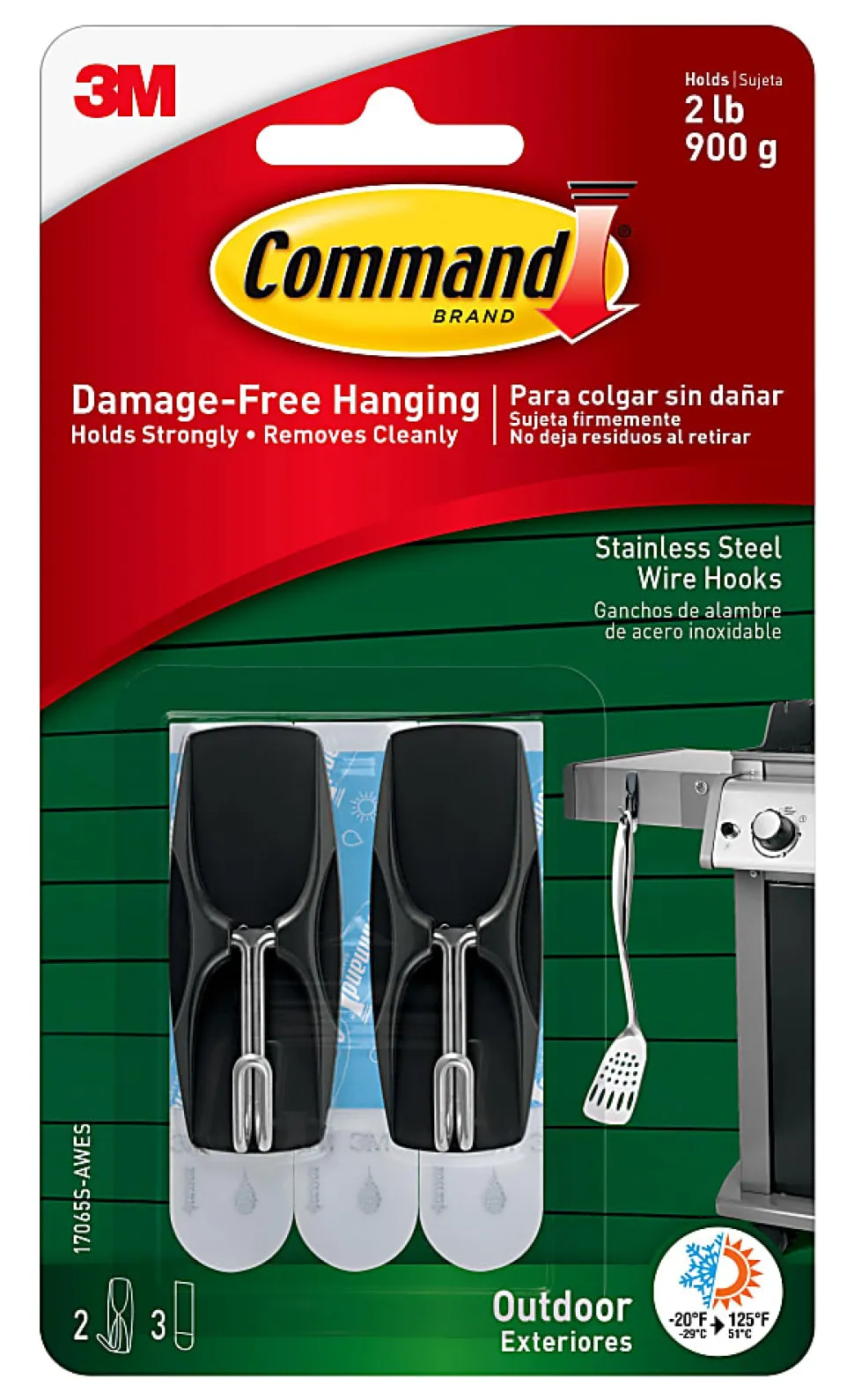 Command Wire Toggle Black Hooks, 2 Medium Hooks and 3 Adhesive Strips, Damage Free Hanging Hooks, Great for Outdoor Use