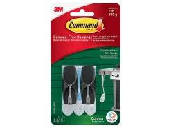 Command Wire Toggle Black Hooks, 2 Medium Hooks and 3 Adhesive Strips, Damage Free Hanging Hooks, Great for Outdoor Use