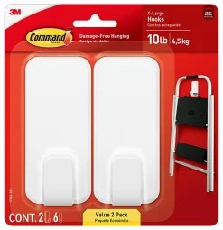 Command X-Large Hooks, 2 Hooks, 6 White Adhesive Strips, Damage Free Hanging Picture Hangers, No Tools Wall Hanging Strips For Living Spaces