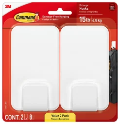 Command X-Large Hooks, 2 Hooks, 8 White Adhesive Strips, Damage Free Hanging Picture Hangers, No Tools Wall Hanging Strips For Living Spaces