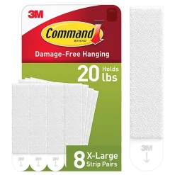 Command X-Large (20lb) Picture Hanging Strips, White, 8 Pairs (16 strips), 172178ES