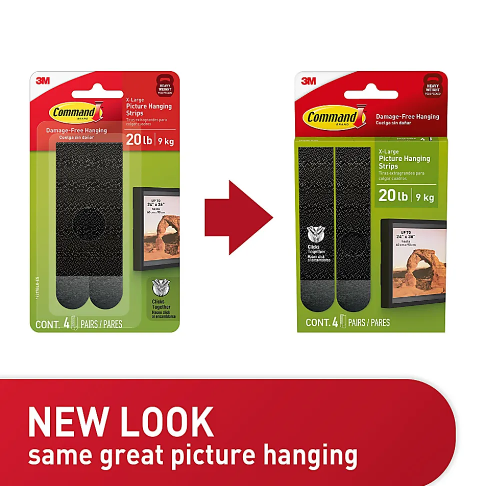 Command X-Large (20lb) Picture Hanging Strips, Black, 4 Pairs (8 strips), 17217BLKES
