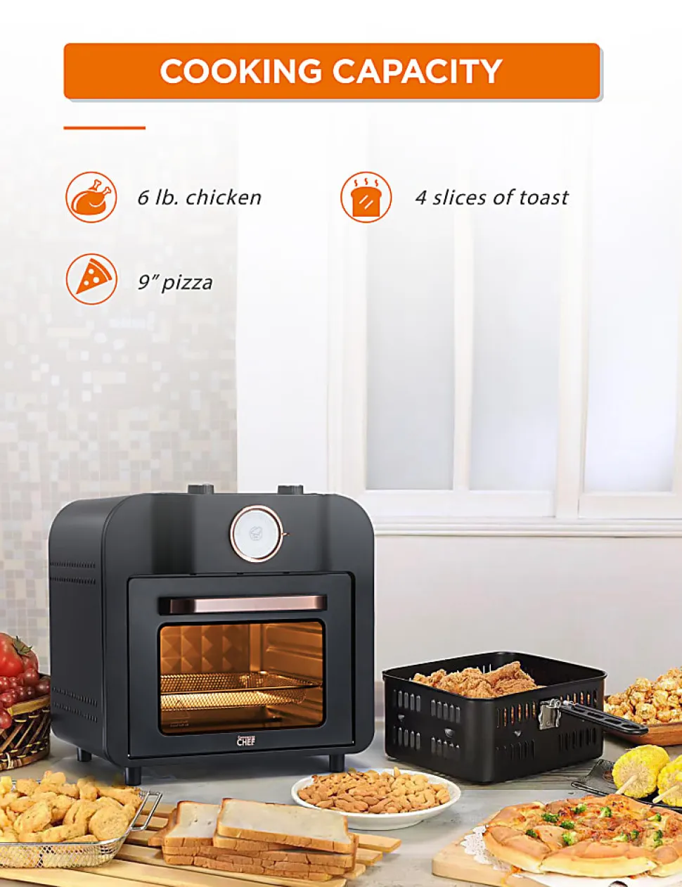 Commercial Chef Air Fryer Multi-Oven, 17 Qt, 14-9/16”H x 14-3/16”W x 12-5/8”D, Black