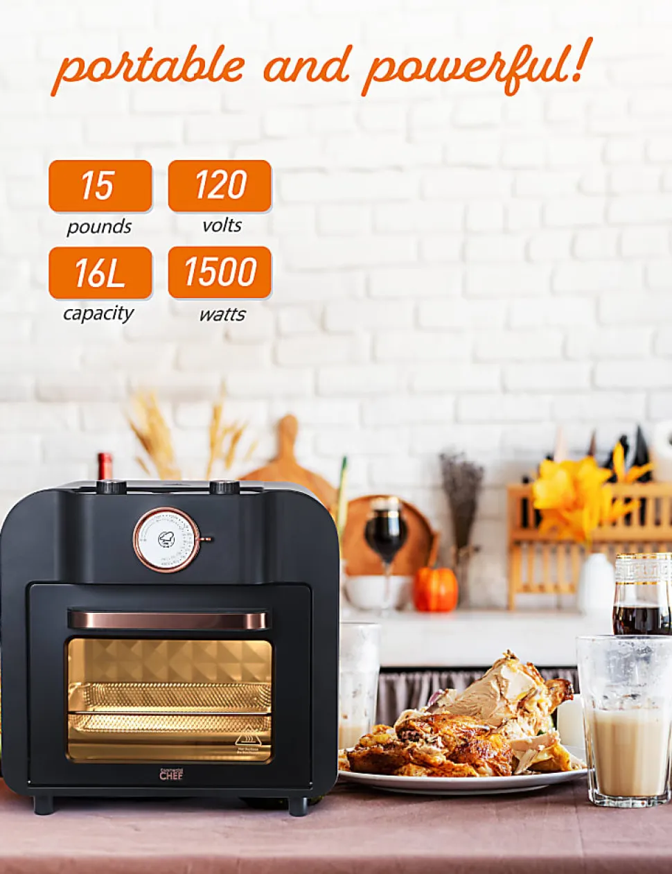 Commercial Chef Air Fryer Multi-Oven, 17 Qt, 14-9/16”H x 14-3/16”W x 12-5/8”D, Black