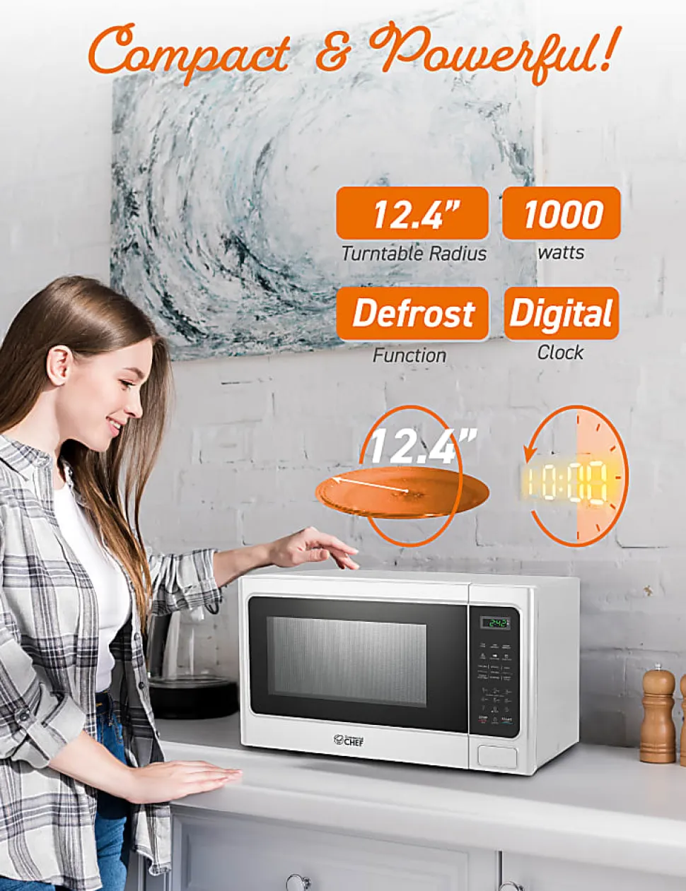Commercial Chef 1.3 Cu. Ft. Countertop Microwave Oven, White