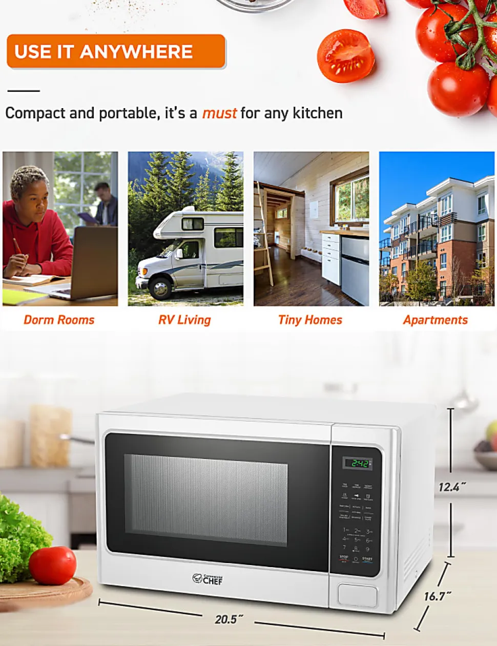 Commercial Chef 1.3 Cu. Ft. Countertop Microwave Oven, White