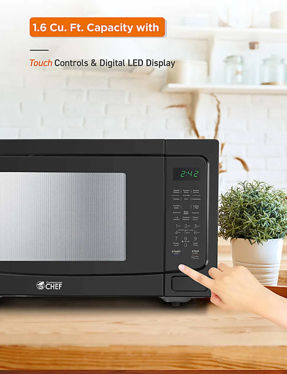 Commercial Chef 1.6 Cu. Ft. Countertop Microwave Oven, Black