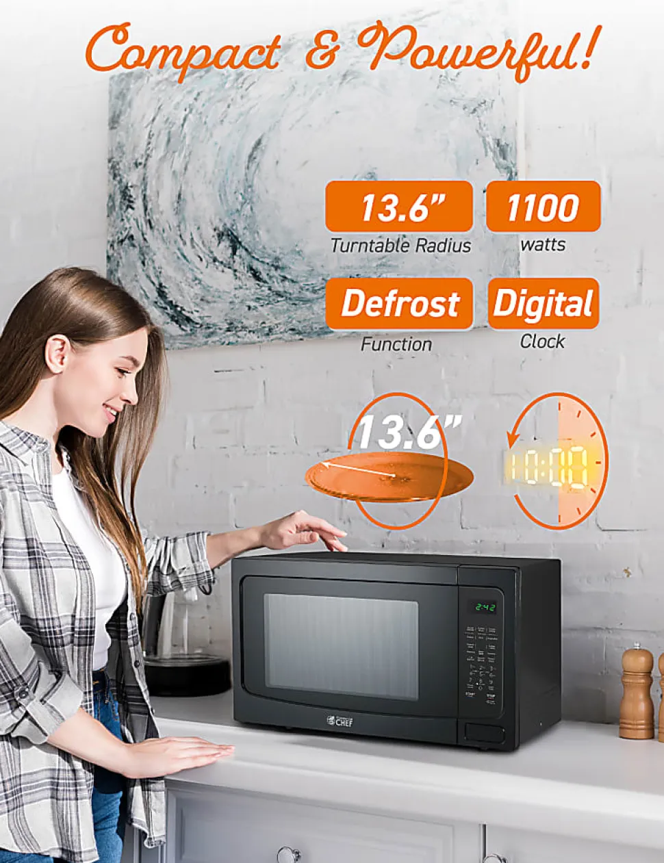 Commercial Chef 1.6 Cu. Ft. Countertop Microwave Oven, Black