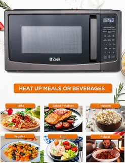 Commercial Chef 1.1 Cu. Ft. Microwave With 10 Power Levels, 11”H x 20”W x 17”D, Black/Silver