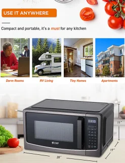 Commercial Chef 1.1 Cu. Ft. Microwave With 10 Power Levels, 11”H x 20”W x 17”D, Black/Silver
