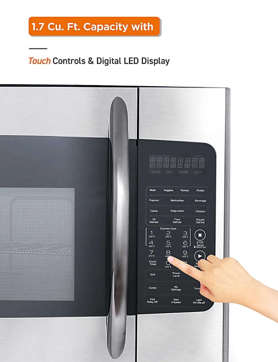 Commercial Chef 1.7 Cu. Ft. Over-The-Range Microwave Oven, 16-15/16”H x 29-13/16”W x 17-5/8”D, Silver