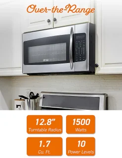 Commercial Chef 1.7 Cu. Ft. Over-The-Range Microwave Oven, 16-15/16”H x 29-13/16”W x 17-5/8”D, Silver