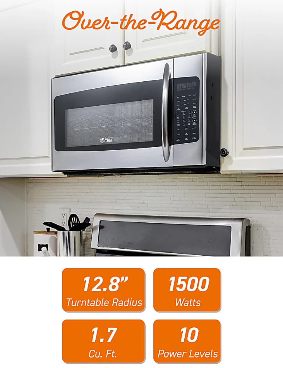 Commercial Chef 1.7 Cu. Ft. Over-The-Range Microwave Oven, 16-15/16”H x 29-13/16”W x 17-5/8”D, Silver