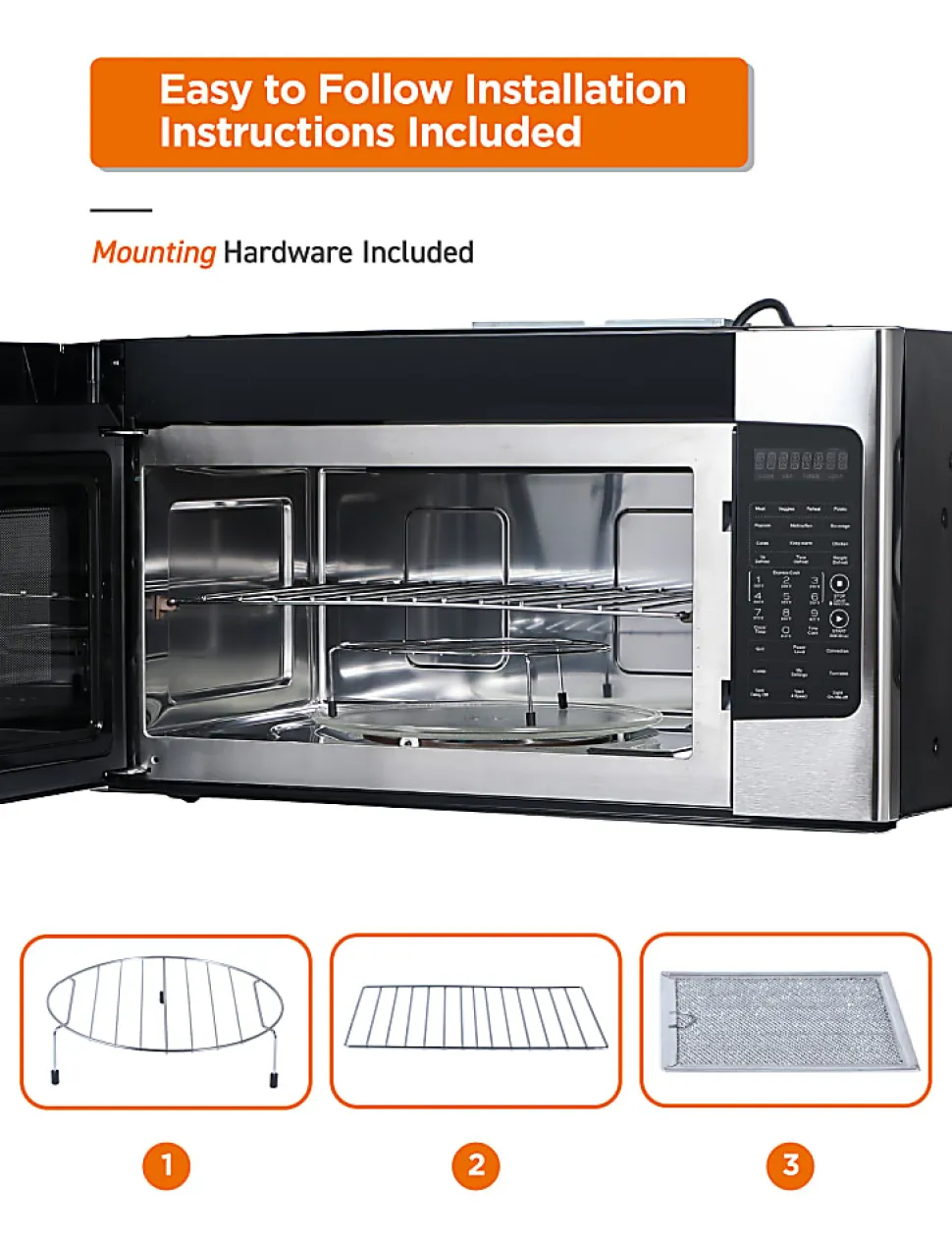 Commercial Chef 1.7 Cu. Ft. Over-The-Range Microwave Oven, 16-15/16”H x 29-13/16”W x 17-5/8”D, Silver