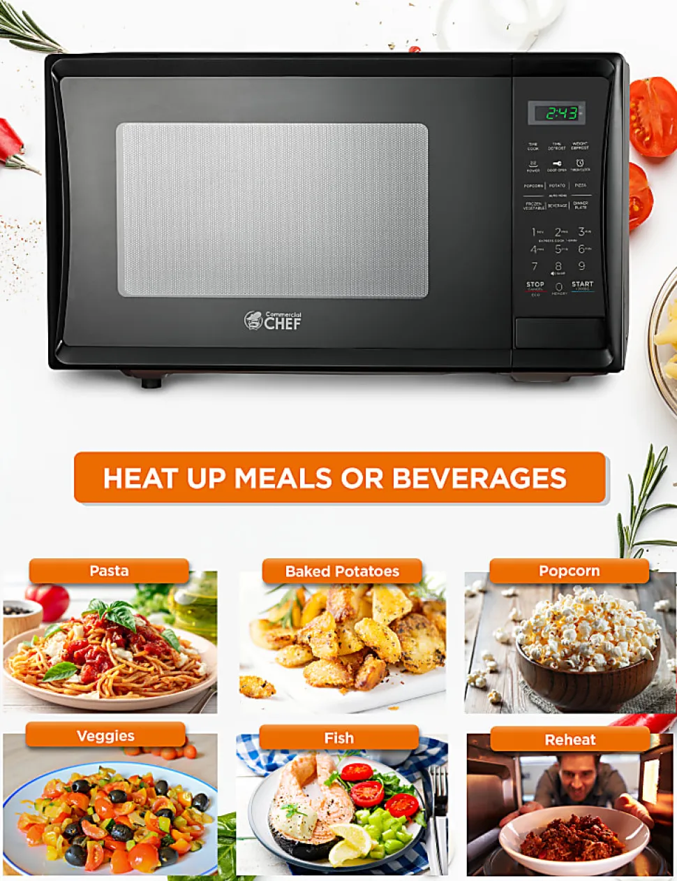 Commercial Chef 1.1 Cu. Ft. 1000W Countertop Microwave Oven, Black
