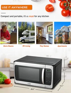 Commercial Chef 1.1 Cu. Ft. 1000W Countertop Microwave Oven, Silver/Black