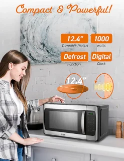 Commercial Chef 1.1 Cu. Ft. 1000W Countertop Microwave Oven, Silver/Black