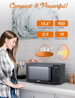 Commercial Chef 5-In-1 Countertop Microwave Air Fryer Combo, 0.9 Cu. Ft., Black