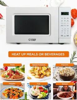 Commercial Chef Small Countertop Microwave With Digital Display, 0.7 Cu Ft, White