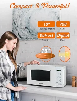 Commercial Chef Small Countertop Microwave With Digital Display, 0.7 Cu Ft, White
