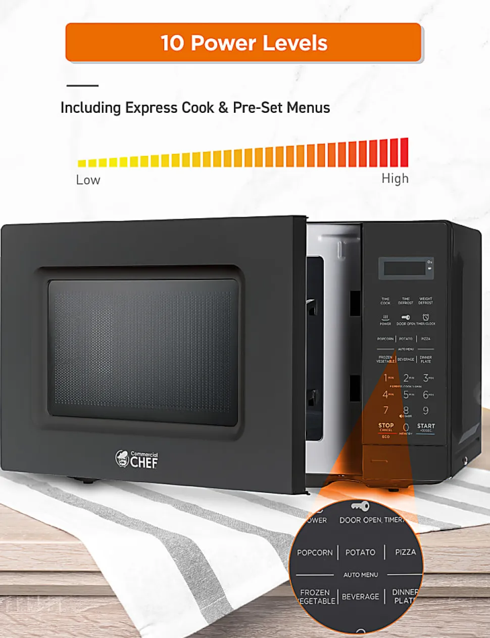 Commercial Chef Small Countertop Microwave With Digital Display, 0.7 Cu. Ft., Black